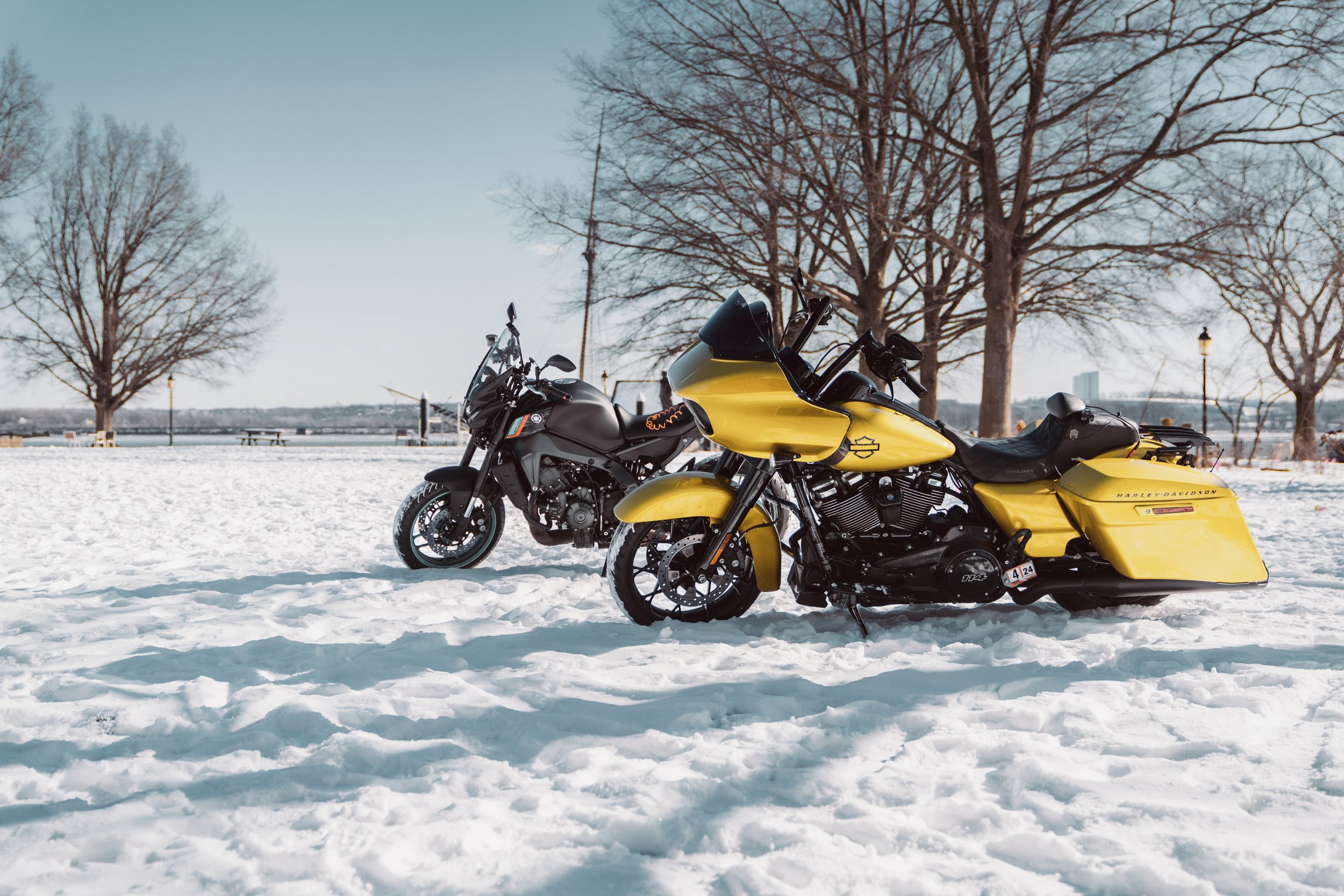  Riding our bikes in the snow for fun. 